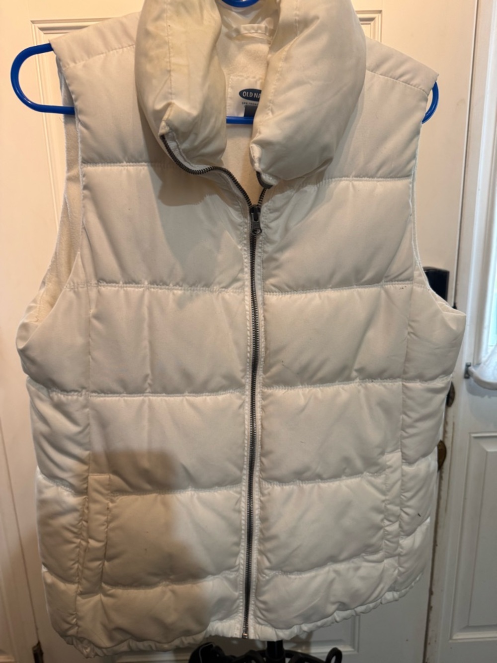 Old Navy White Quilted Vest with Navy Logo Detail